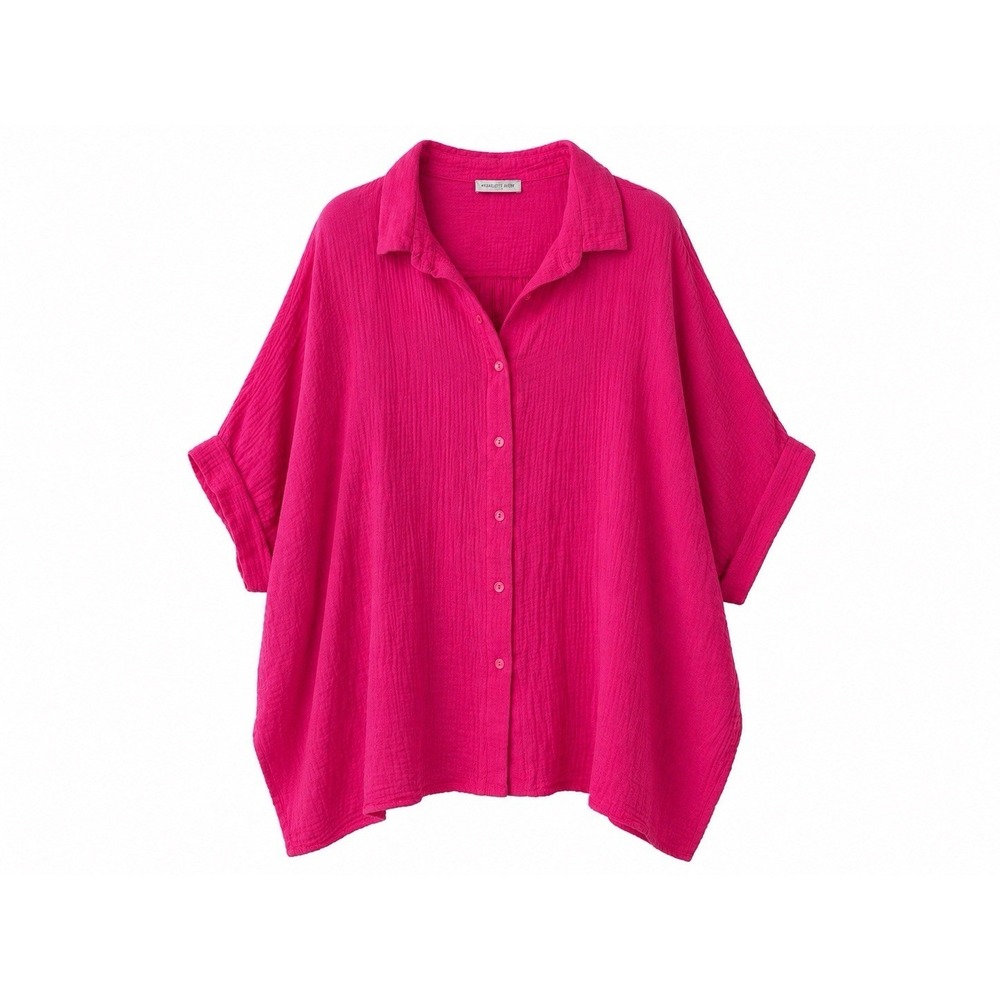 Charlotte Avery Tunic M Pink Gauze Boho Coastal‎ Chic Oversized Cotton Cover Up